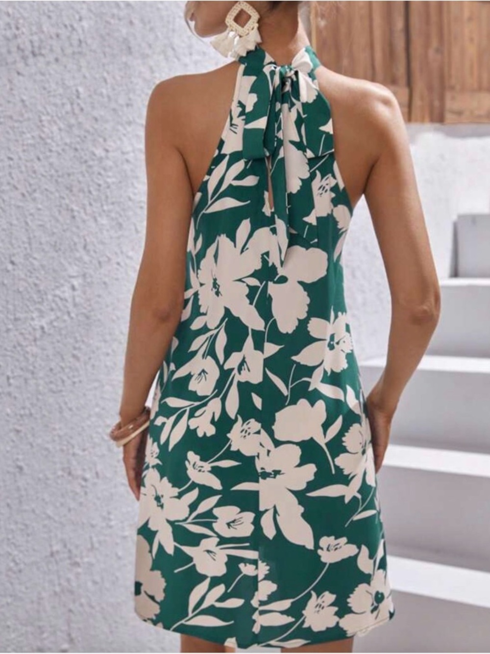 Green Floral Halter Summer Dress - Picture 2 of 3